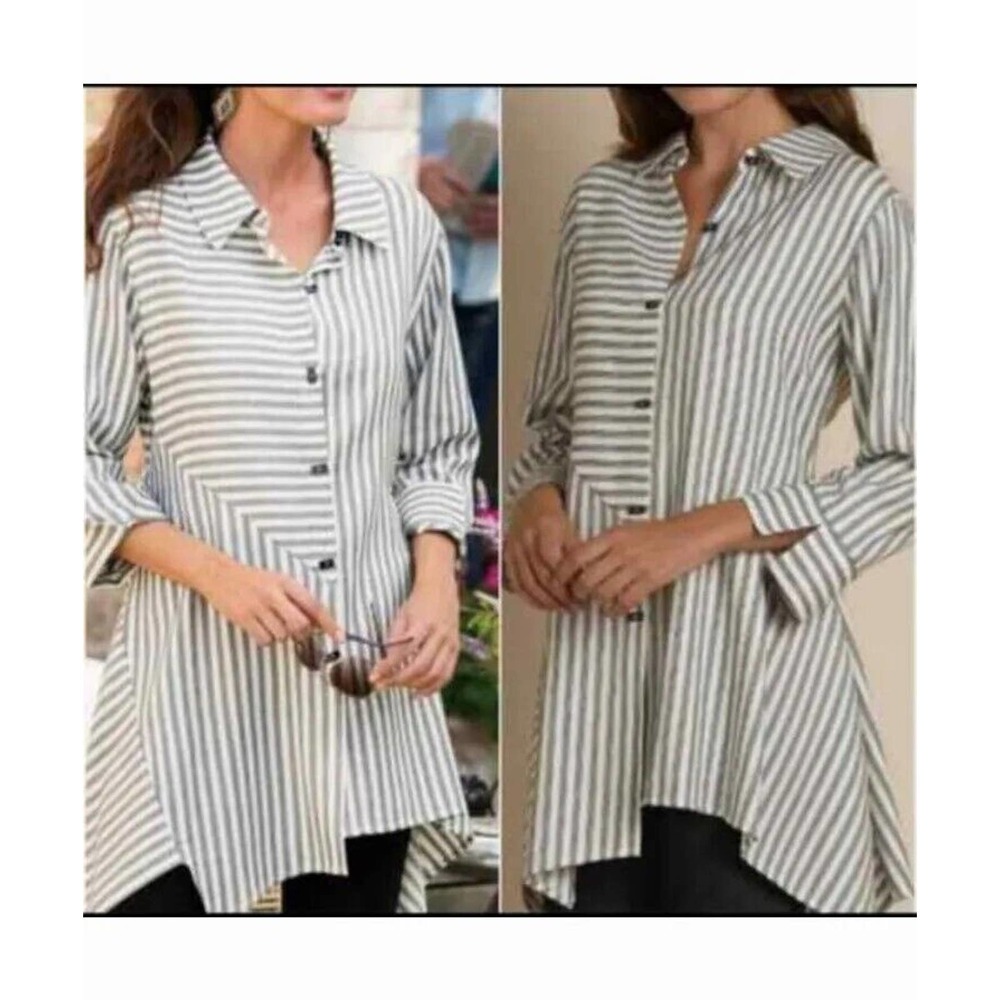 Soft Surroundings Womens White Blue Striped Tunic Sz Small EUC